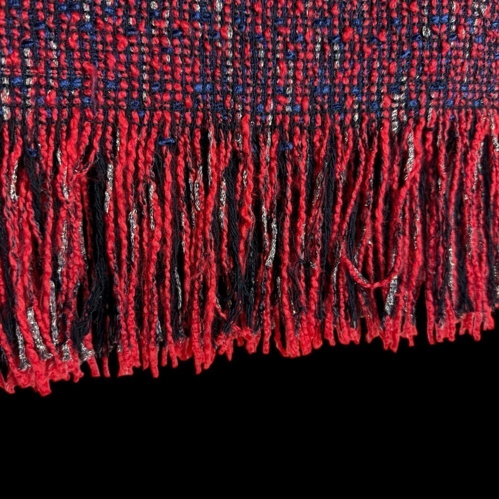 The Collective Tweed Red Black Metallic Mock Neck Long Sleeve Fringe Hem Top - Picture 3 of 14